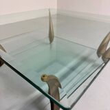 Table basse en verre et pied laiton massif design italien années 60