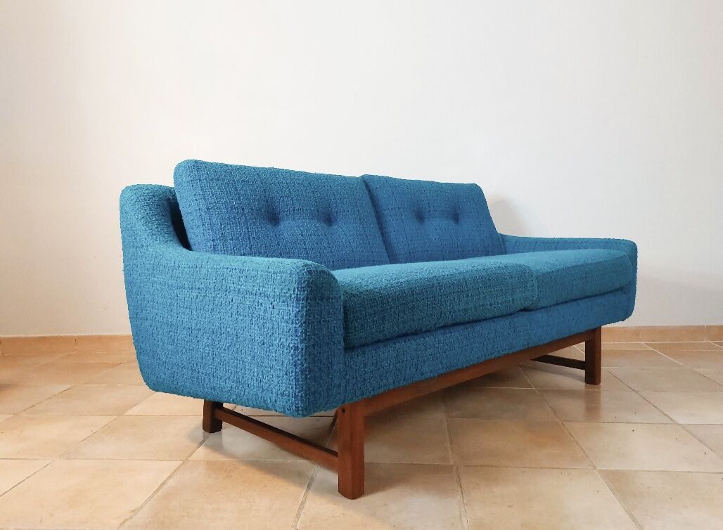 Norwegian living room set in blue fabric, vintage scandinavian 1960s
