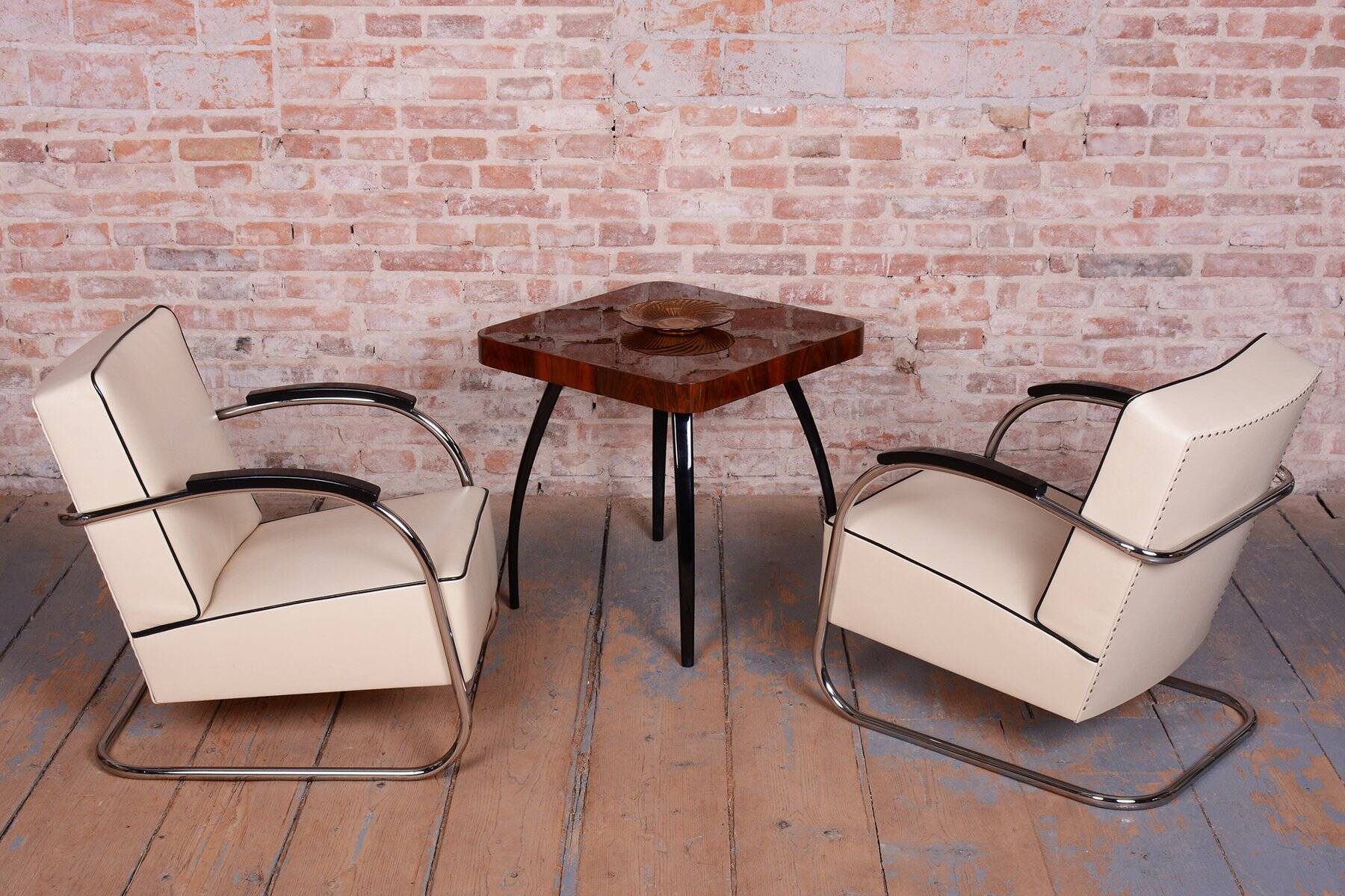 Bauhaus Leather FN21 Armchairs from Mücke-Melder, Czech, 1930s, Set of 2