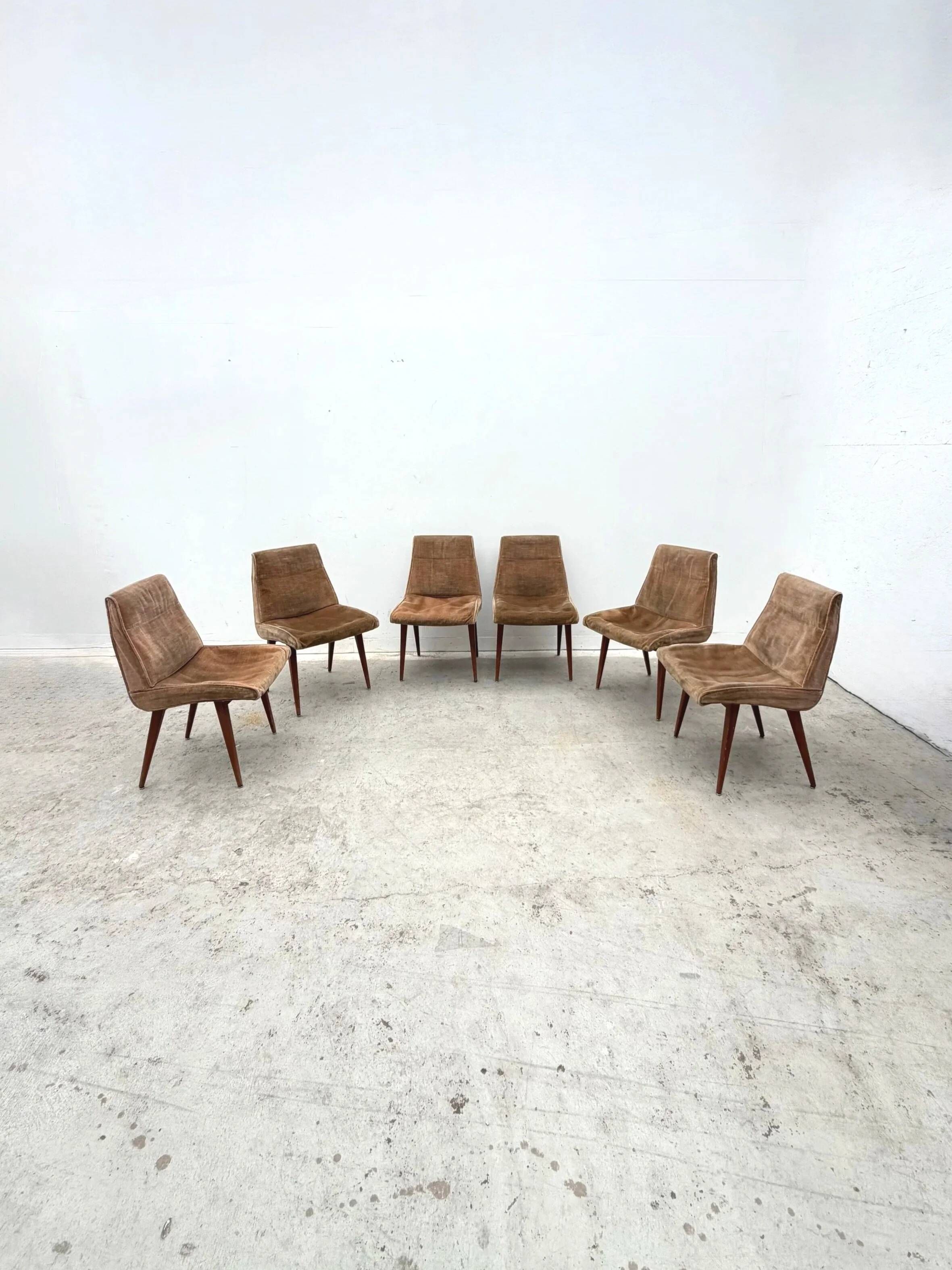 Set of six chairs by Robert DEBIEVE in wood and fabric, France 1950.