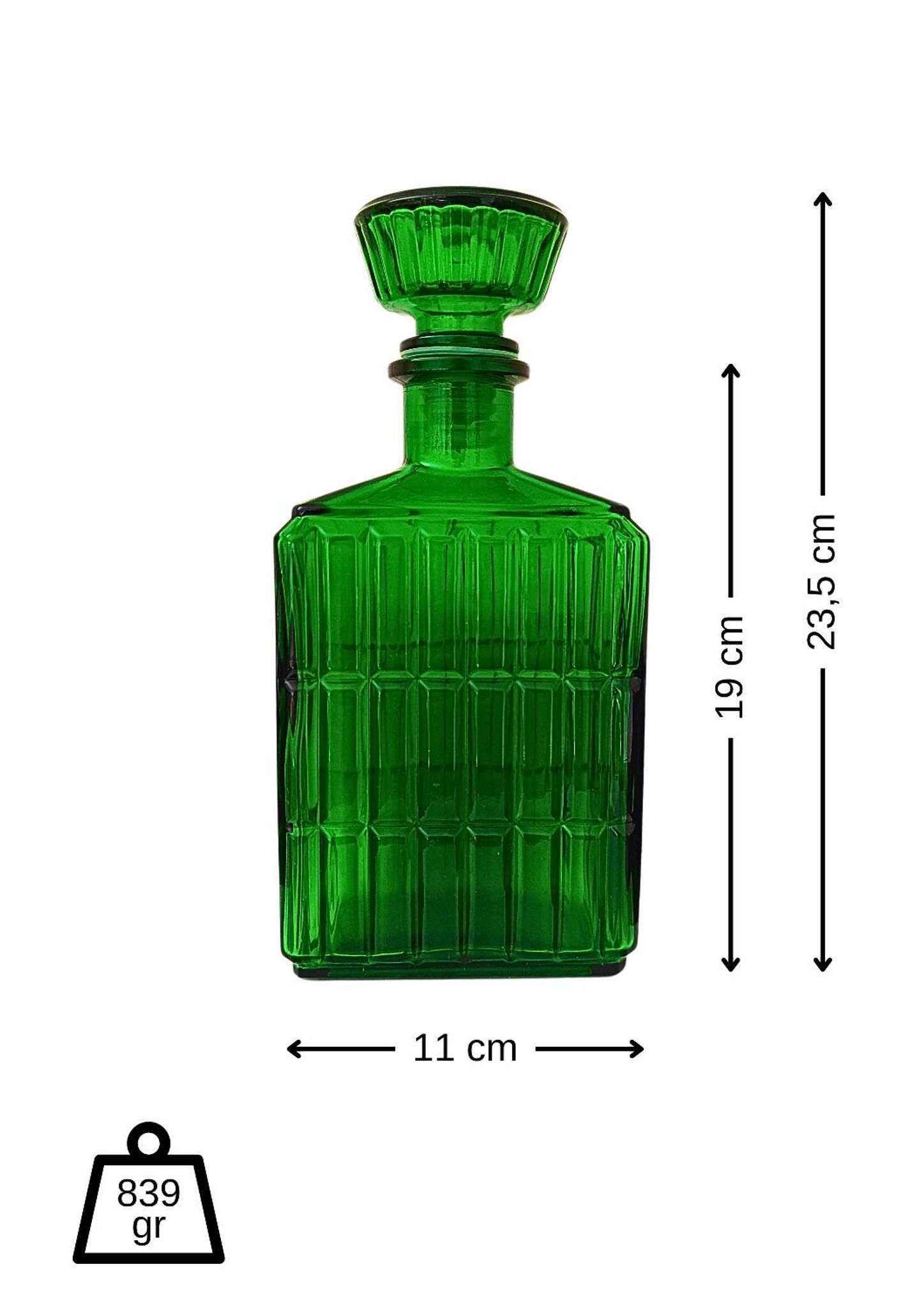 Midcentury Italian Green Glass Caraf/Bottle with Stopper, 1960s.