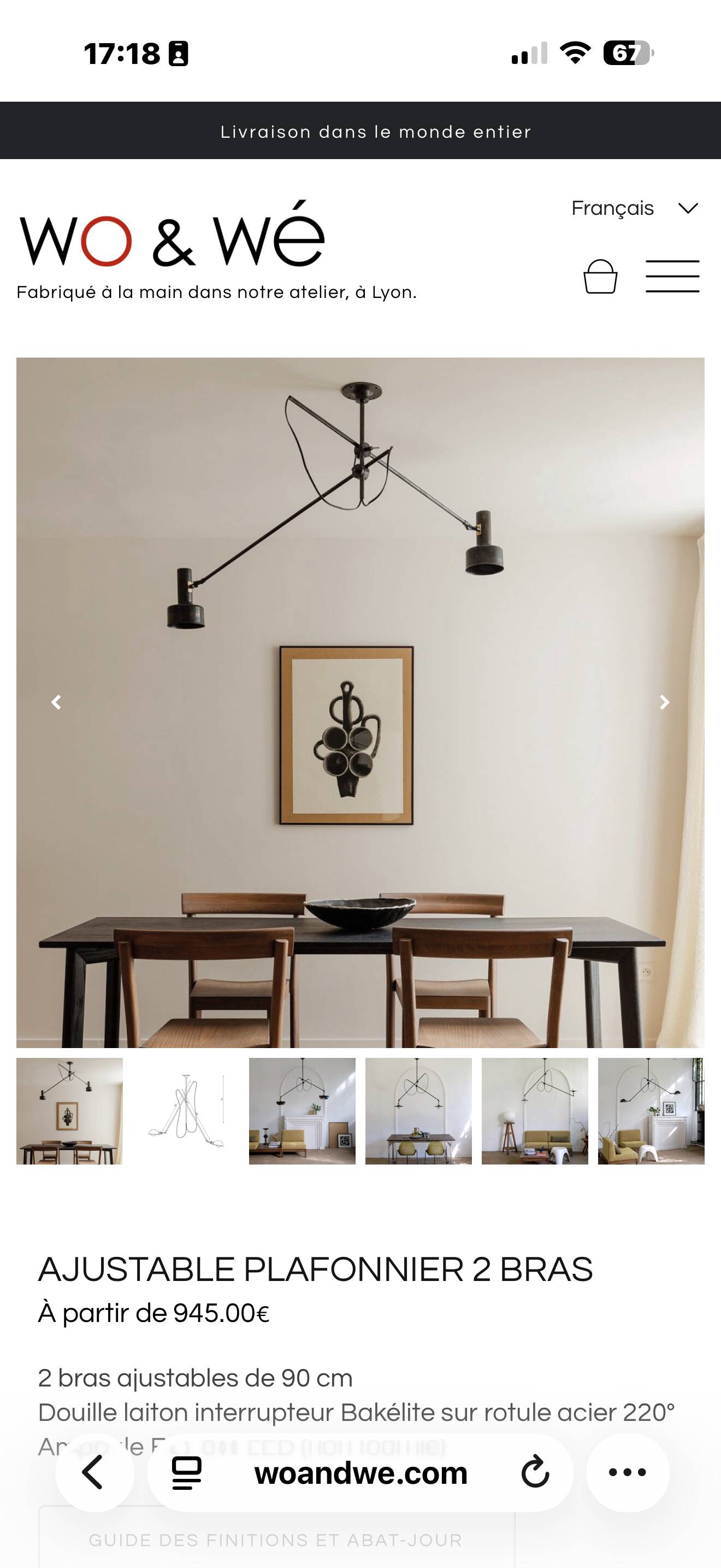 Plafonnier 2 bras ajustable