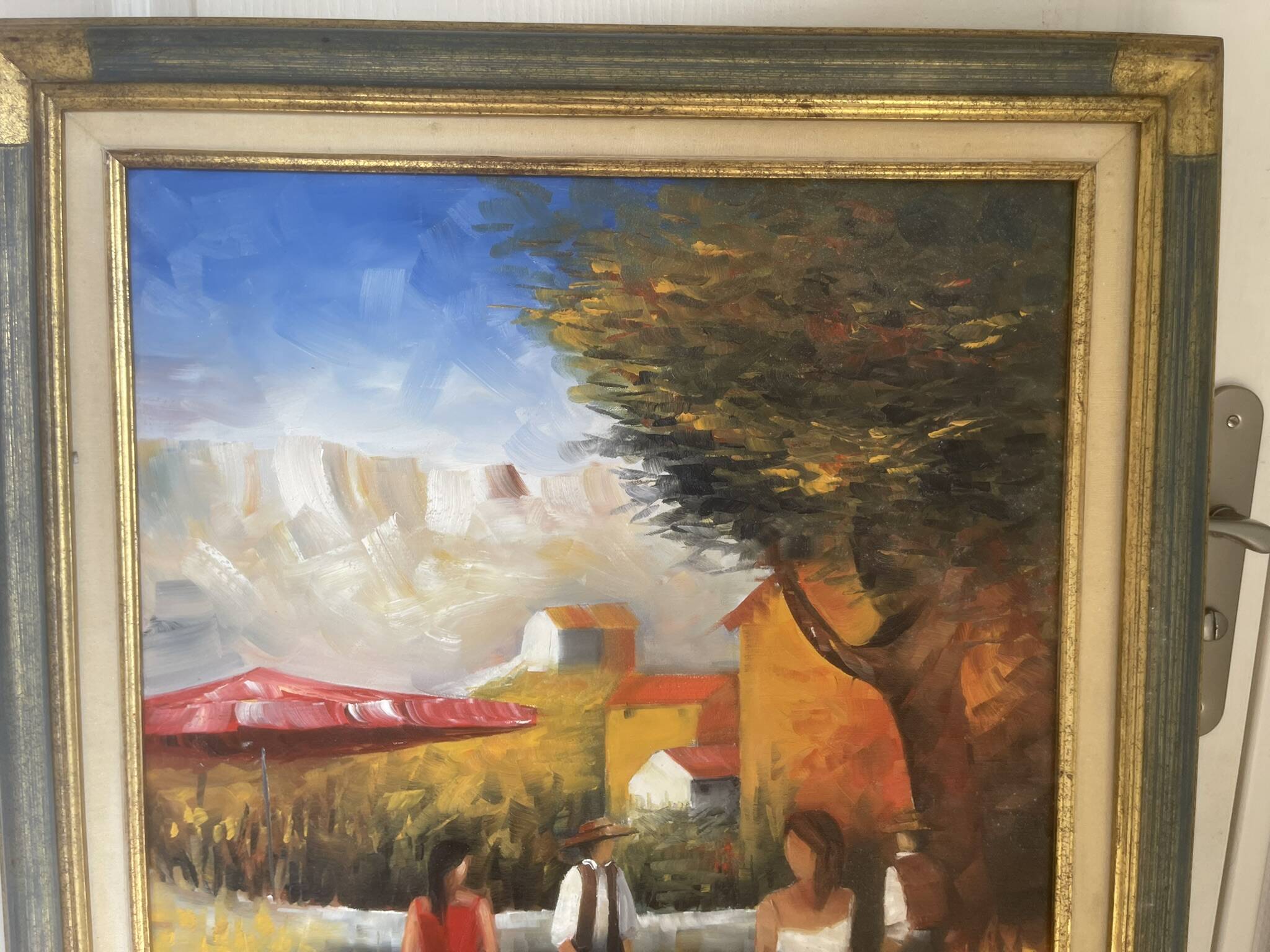 Old Oil Painting Canvas Landscape Peasant Work Provence