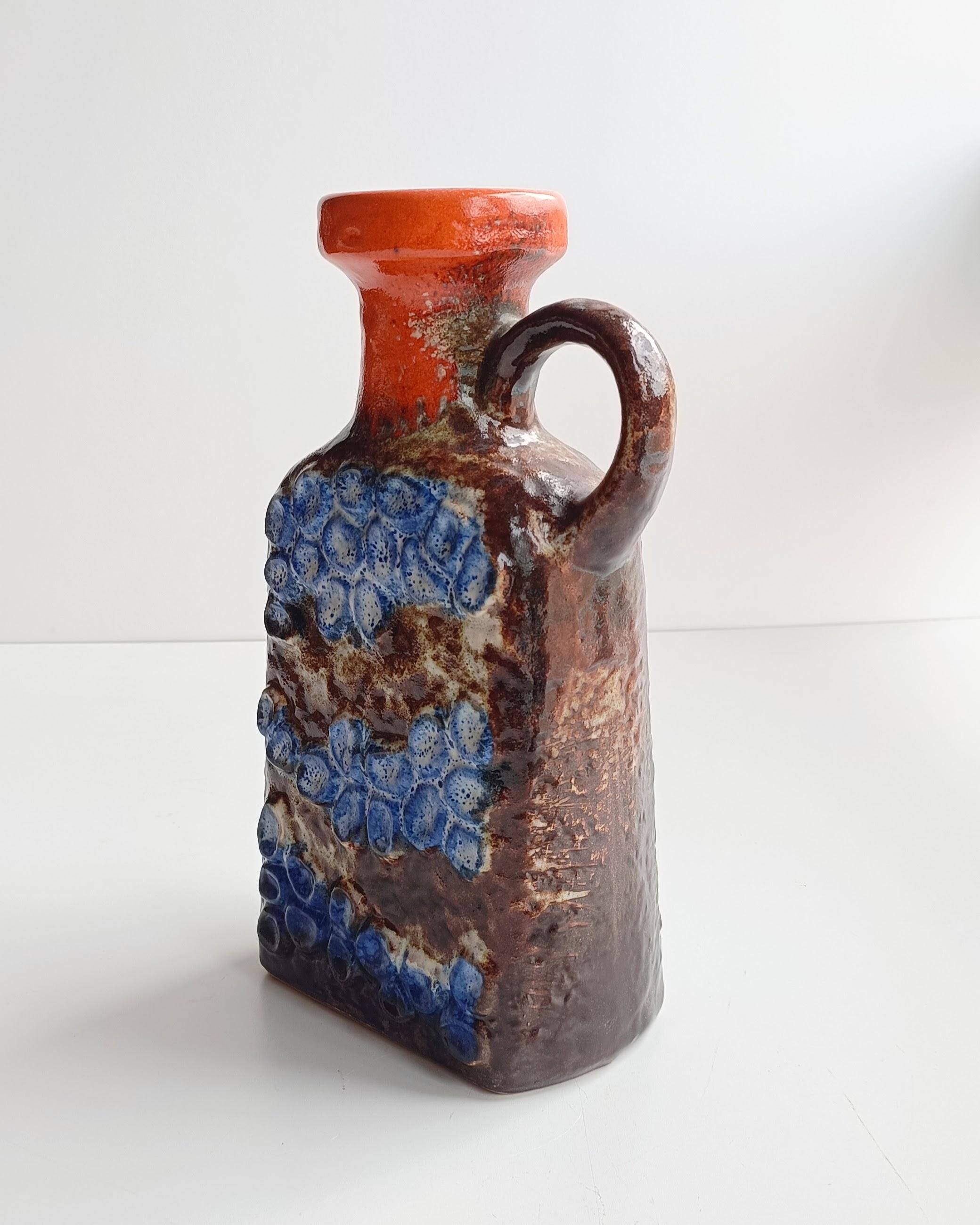 Mid Century Ceramic Jug by Dümler & Breiden, Brown, Orange, Blue Glazing, 1960s