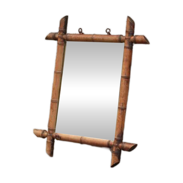 Wooden bamboo imitation mirror, antique mirror, hanging mirror, interior decor