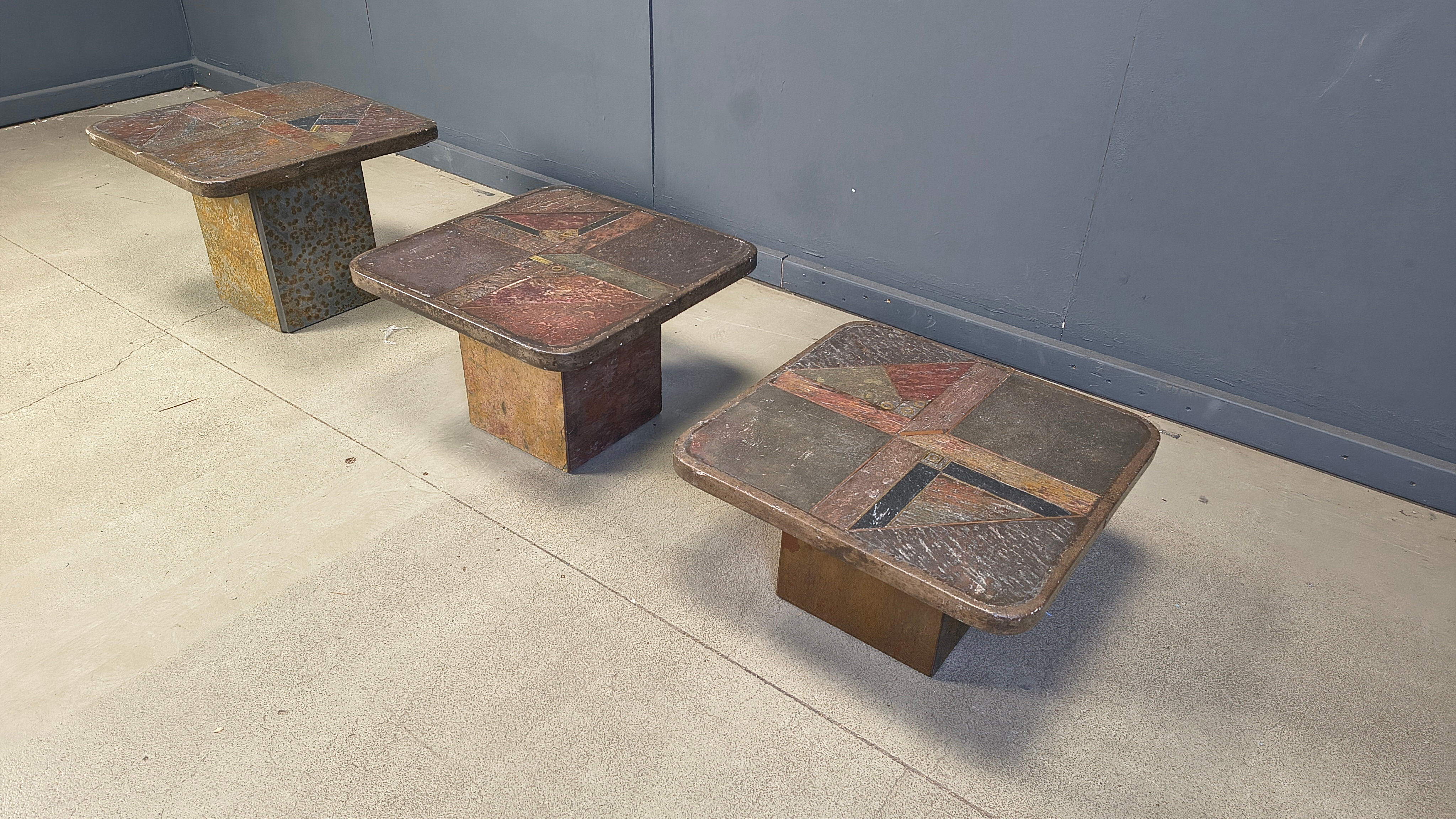 Vintage brutalist slate stone nesting tables by Design Studio Stam, 1990s