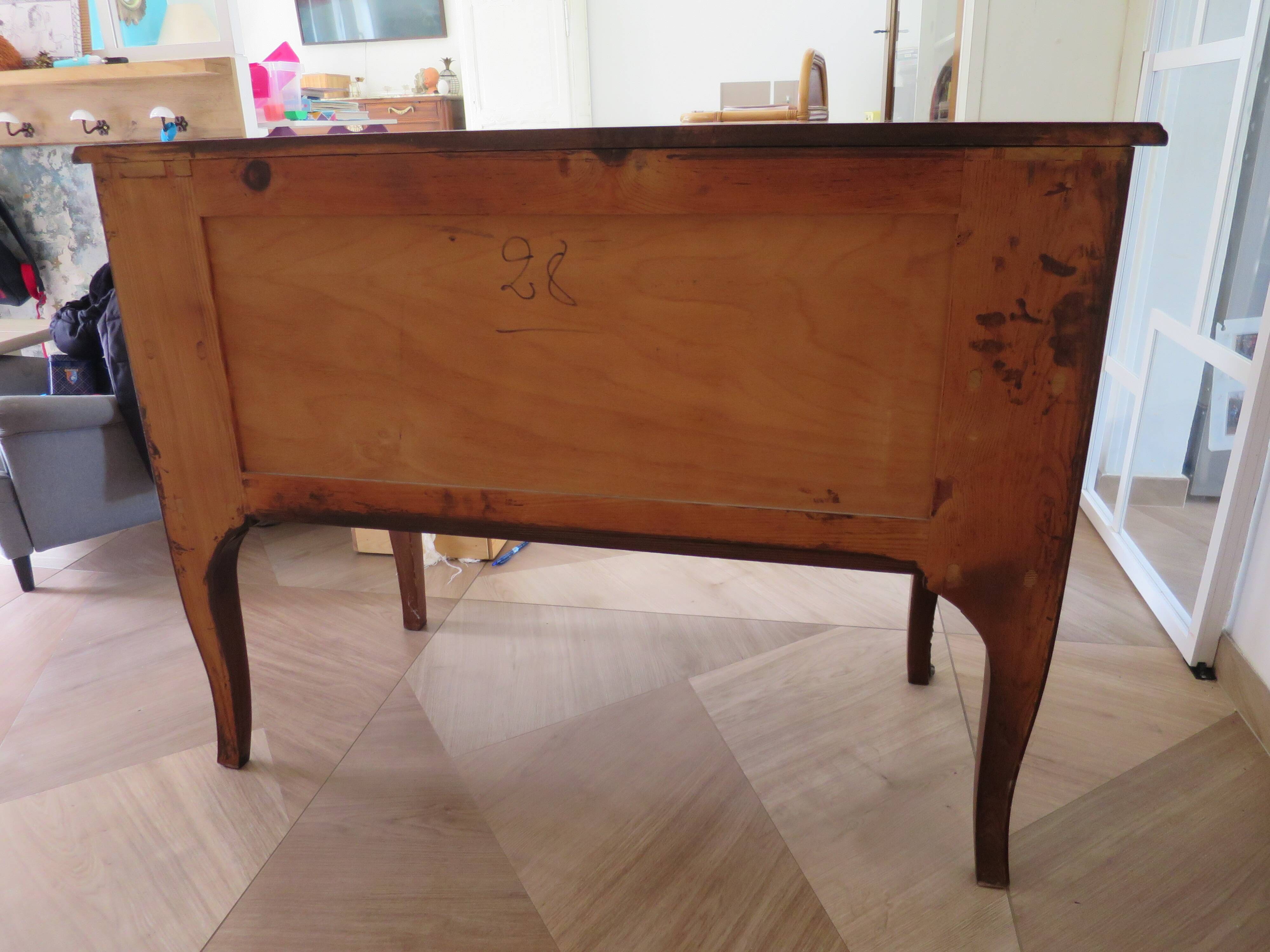 Louis XV commode - 2 drawers - floral marquetry - bronze ornament - 1950