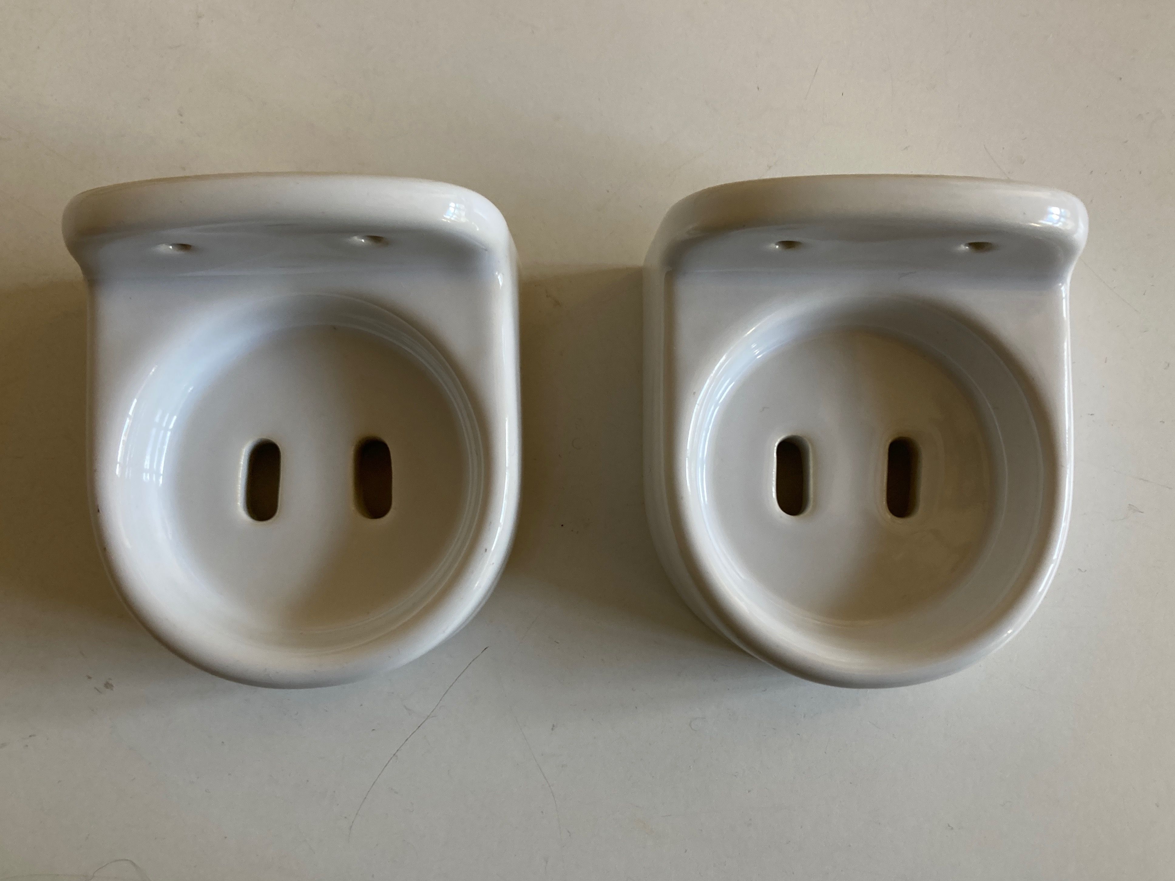 Pair of white porcelain bathroom shelves 1950
