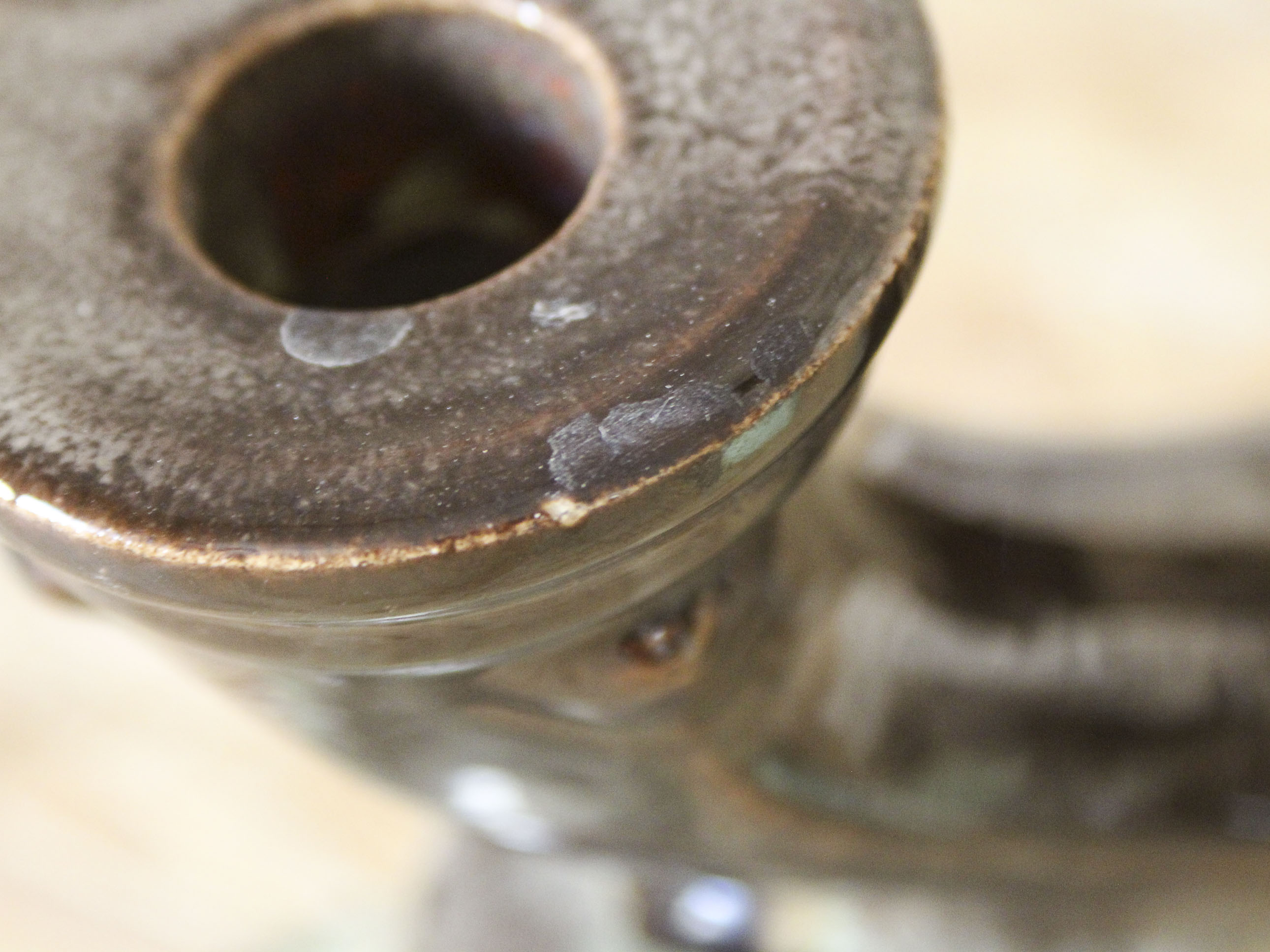 Pair of candlesticks 3 arms in glazed ceramic
