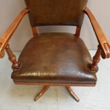 Chaise de bureau vintage en merisier et cuir