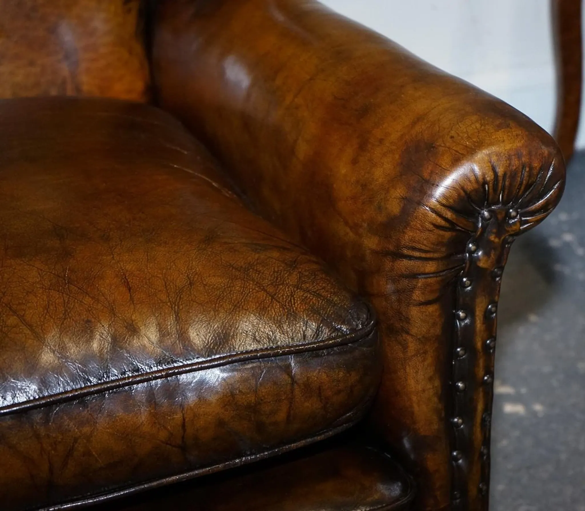 Victorian Hand-Dyed Brown Leather Reading Chair