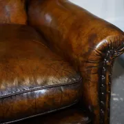 Victorian Hand-Dyed Brown Leather Reading Chair