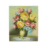 Fleurs dans un vase Nature morte Peinture amateur Signée 27 cm