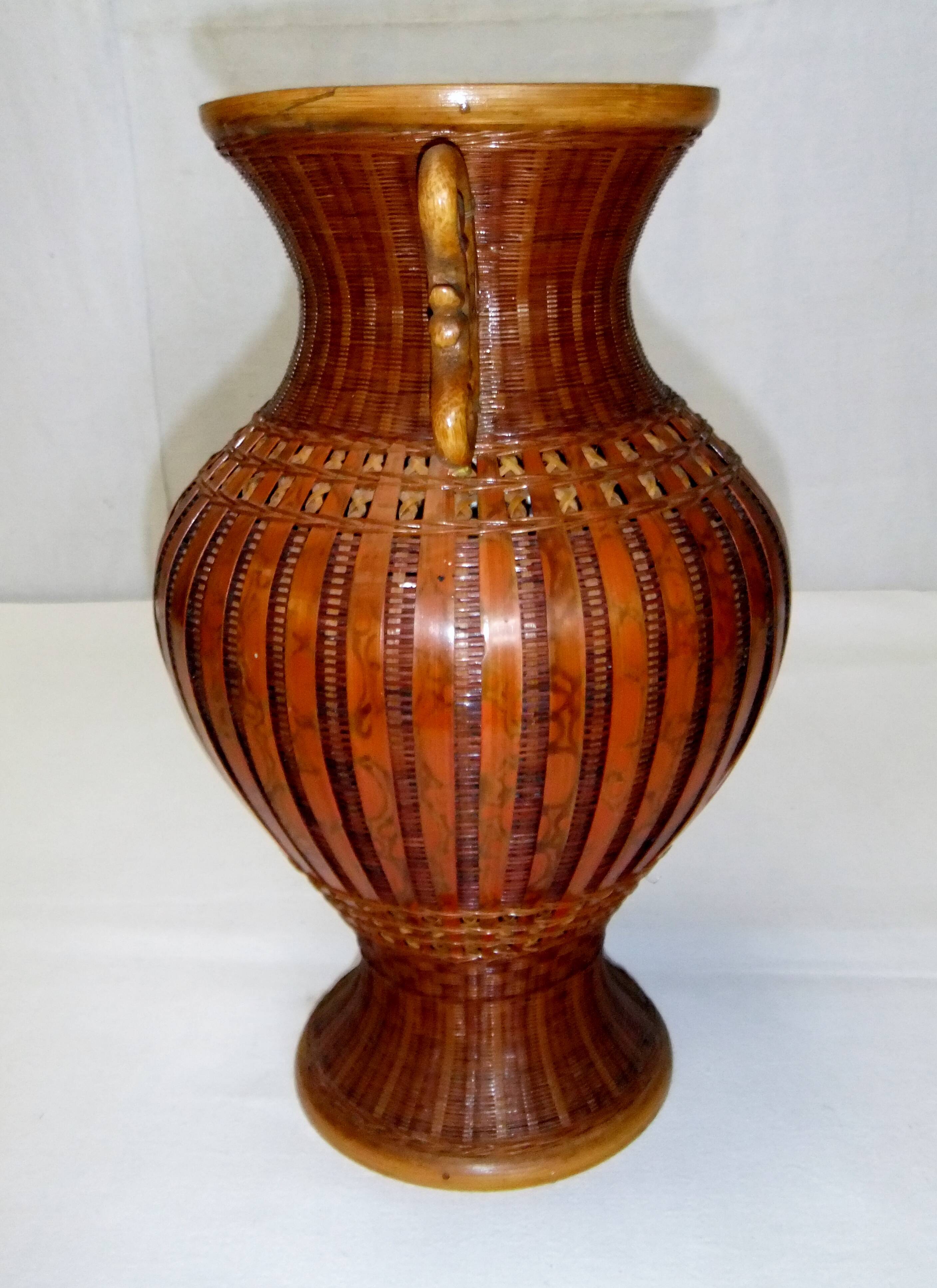 Antique Shanghai vase woven rattan bamboo ceramic People's Republic of China