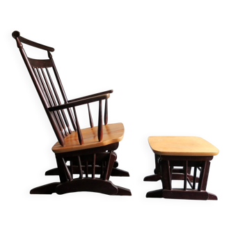 Mid century gliding lounge chair with footrest, 1960s