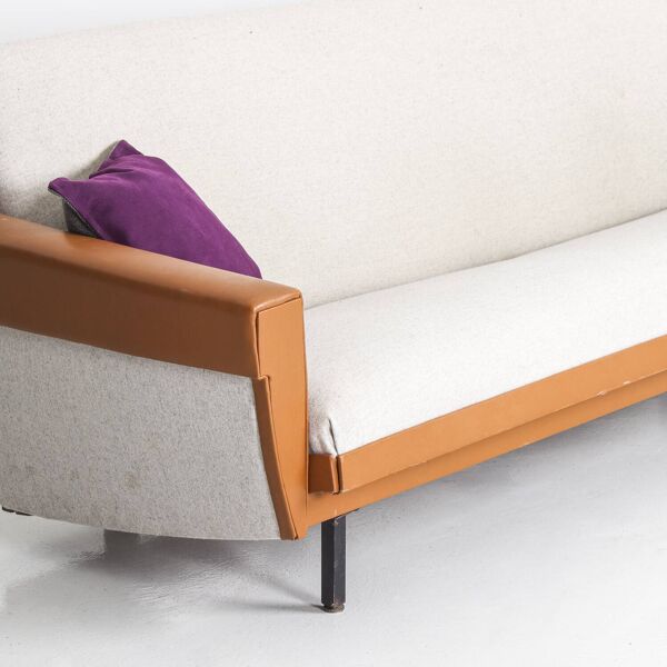 Canapé vintage convertible en tissu et simili cuir