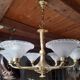 Old art deco bronze chandelier 6 branches frosted molded glass.