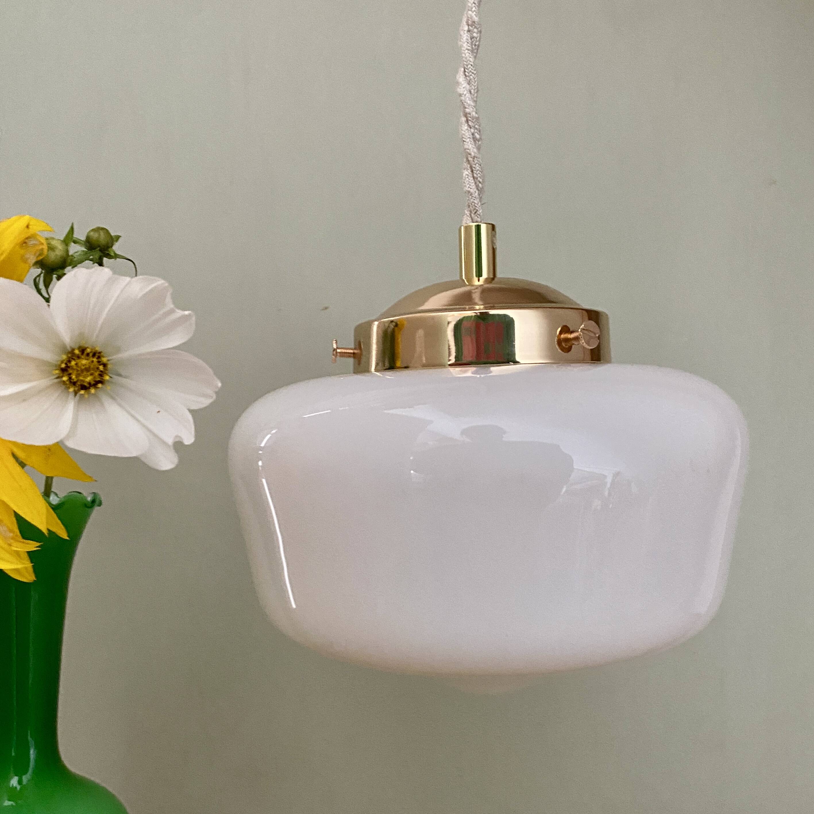 Vintage globe pendant light in white opaline