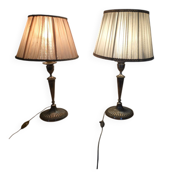 Pair of Art Deco style lamps in silvered metal.