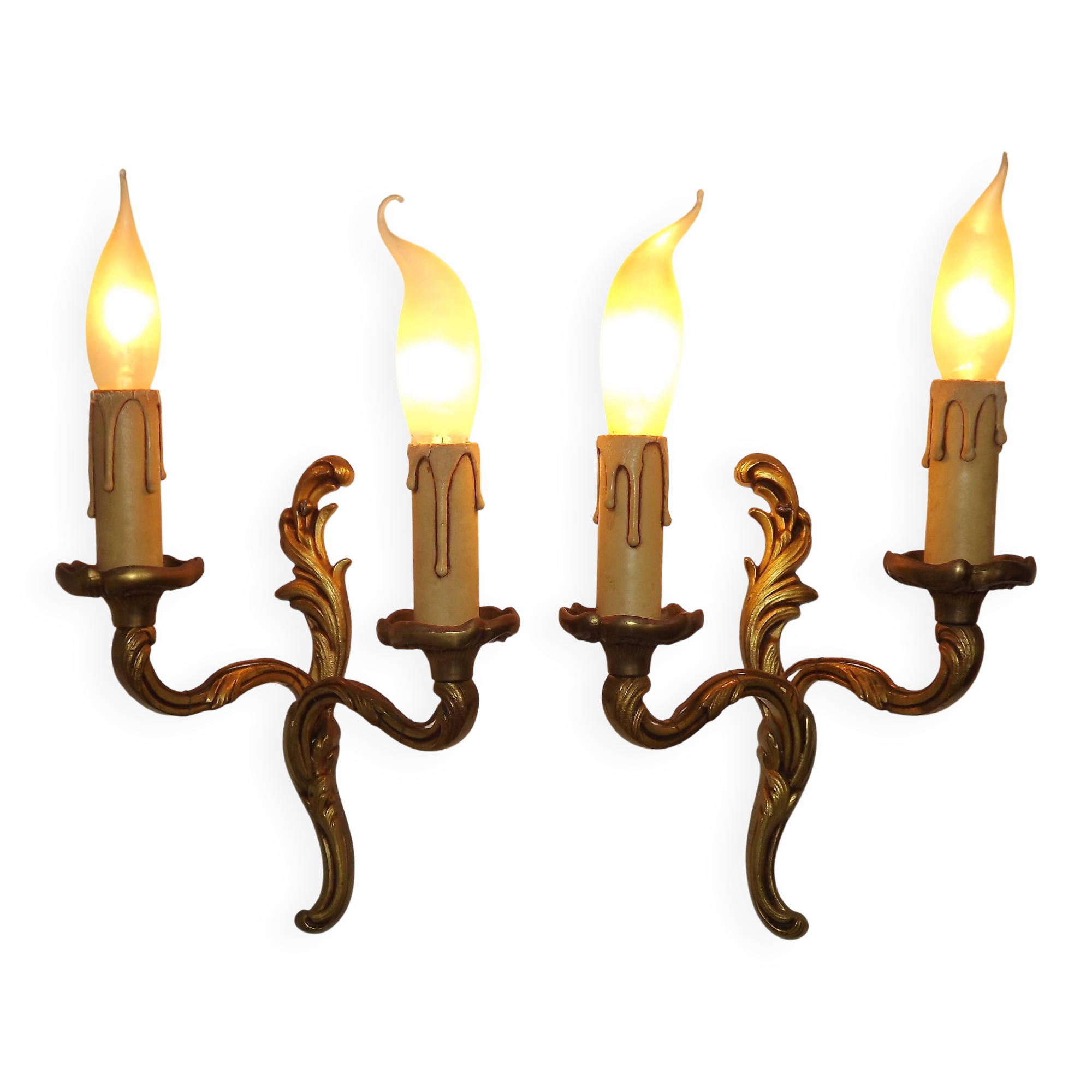 Vintage French Bronze Double Wall Sconces with Acanthus Leaf Detail 5706