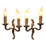 Vintage French Bronze Double Wall Sconces with Acanthus Leaf Detail 5706
