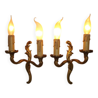 Vintage French Bronze Double Wall Sconces with Acanthus Leaf Detail 5706