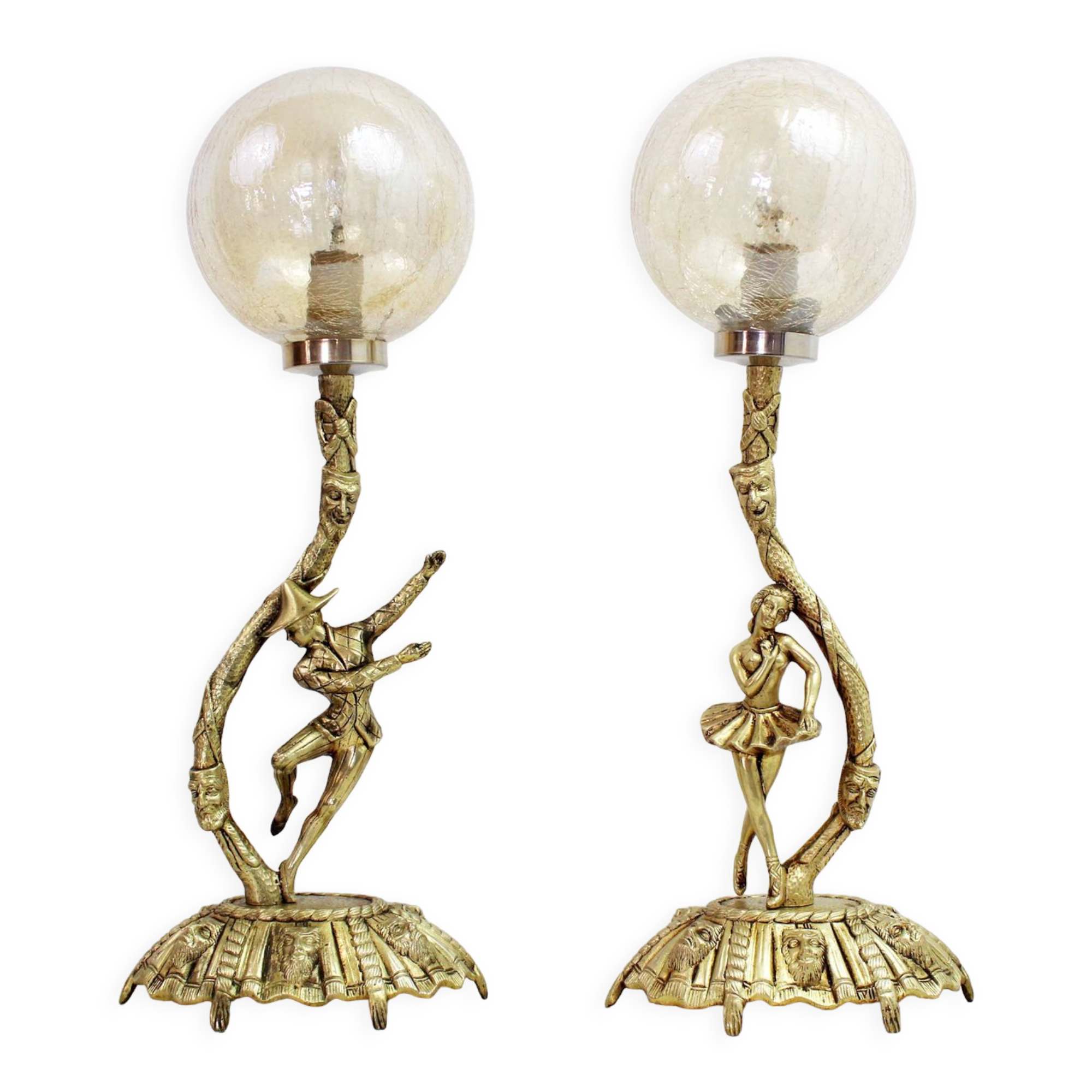 Pair of lamps in bronze and gilded glass