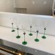 A Set of 6 Hand-blown Emerald Green Cobalt Blue Stem Champagne Flutes Art