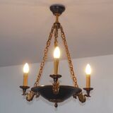 Lucien Gau French Empire Bronze Candlestick: Swan Arms, Green Tole