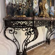 Console in wrought iron from the Napoleonic III period with a red Rance marble top.