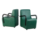 Pair of armrest heaters. Steel and green imitation leather. France, circa 1980