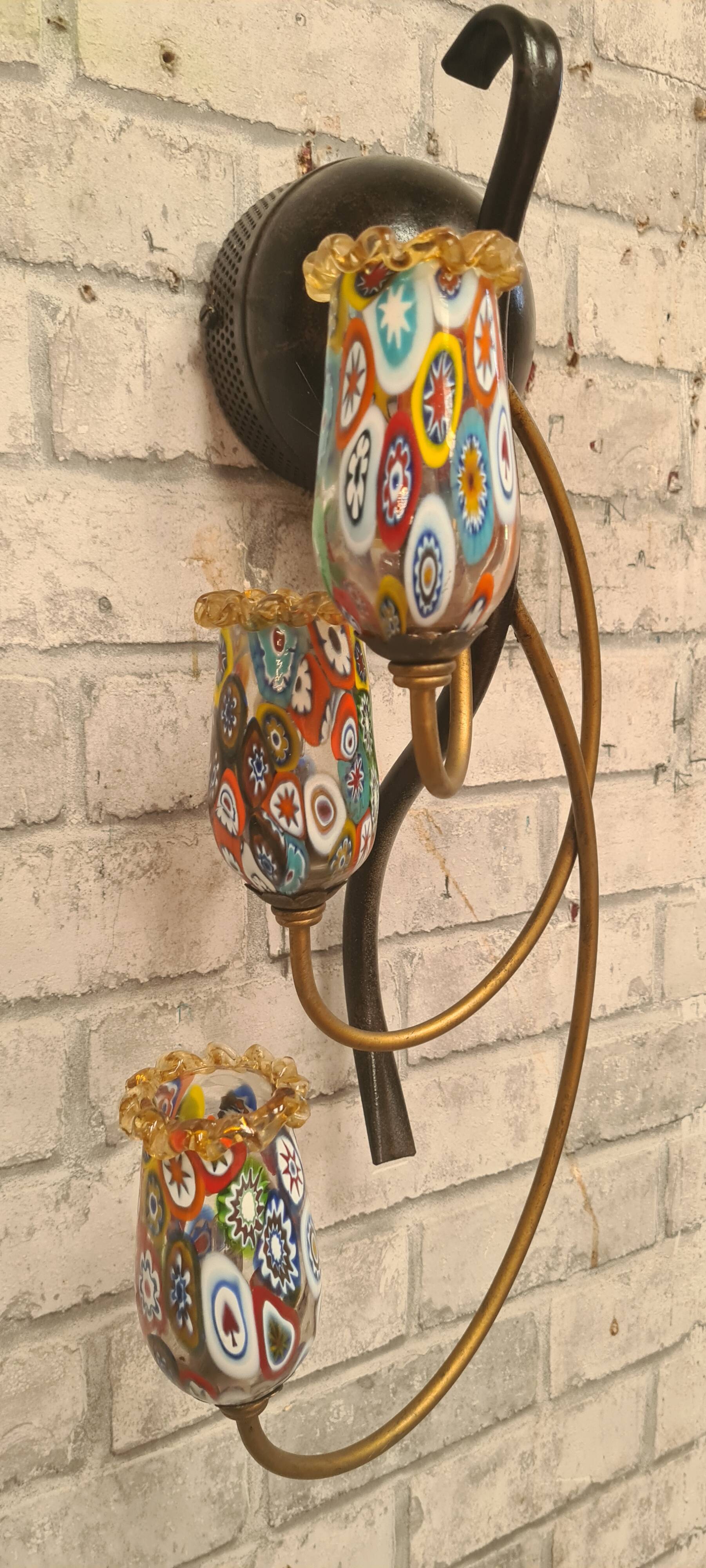 2 murano millefiori glass wall lights 40x25 1970 to 80s