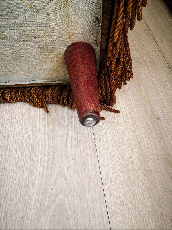 Olive green fringed velvet pouf