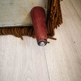 Olive green fringed velvet pouf