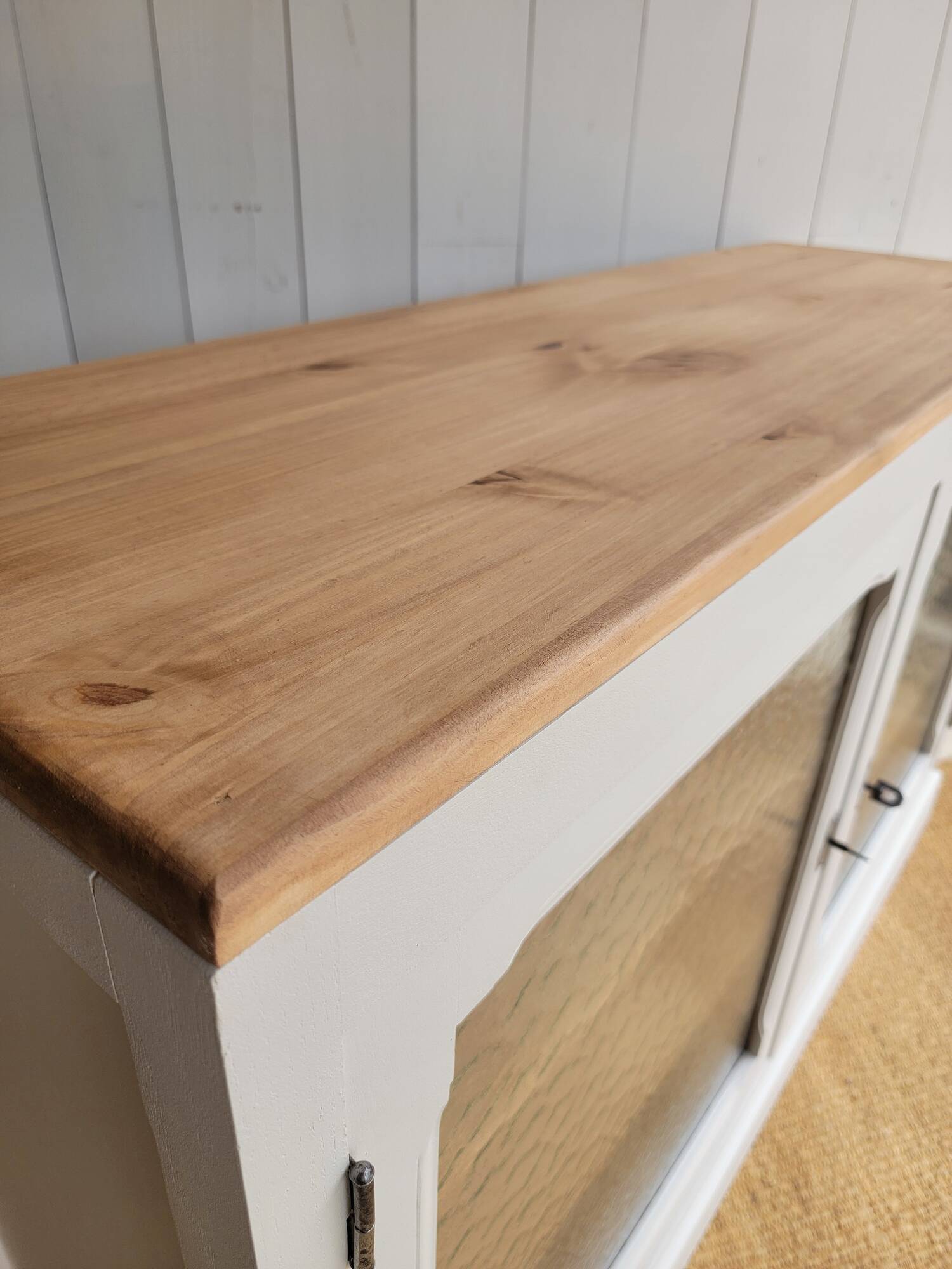 Beige glass and wood sideboard