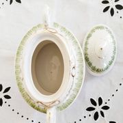 Antique green and gold English porcelain sugar bowl