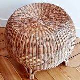 Wicker and rattan ball pouf. 70s/80s