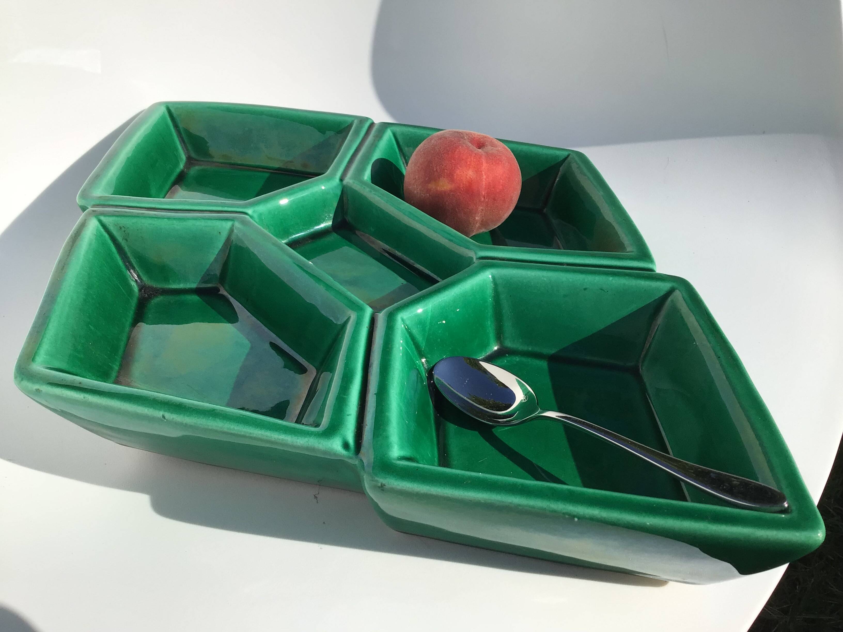 60s earthenware diamond-shaped compartmentalized dish
