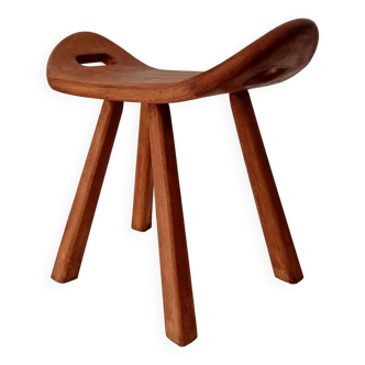 Vintage brutalist stool in solid wood from the 60s