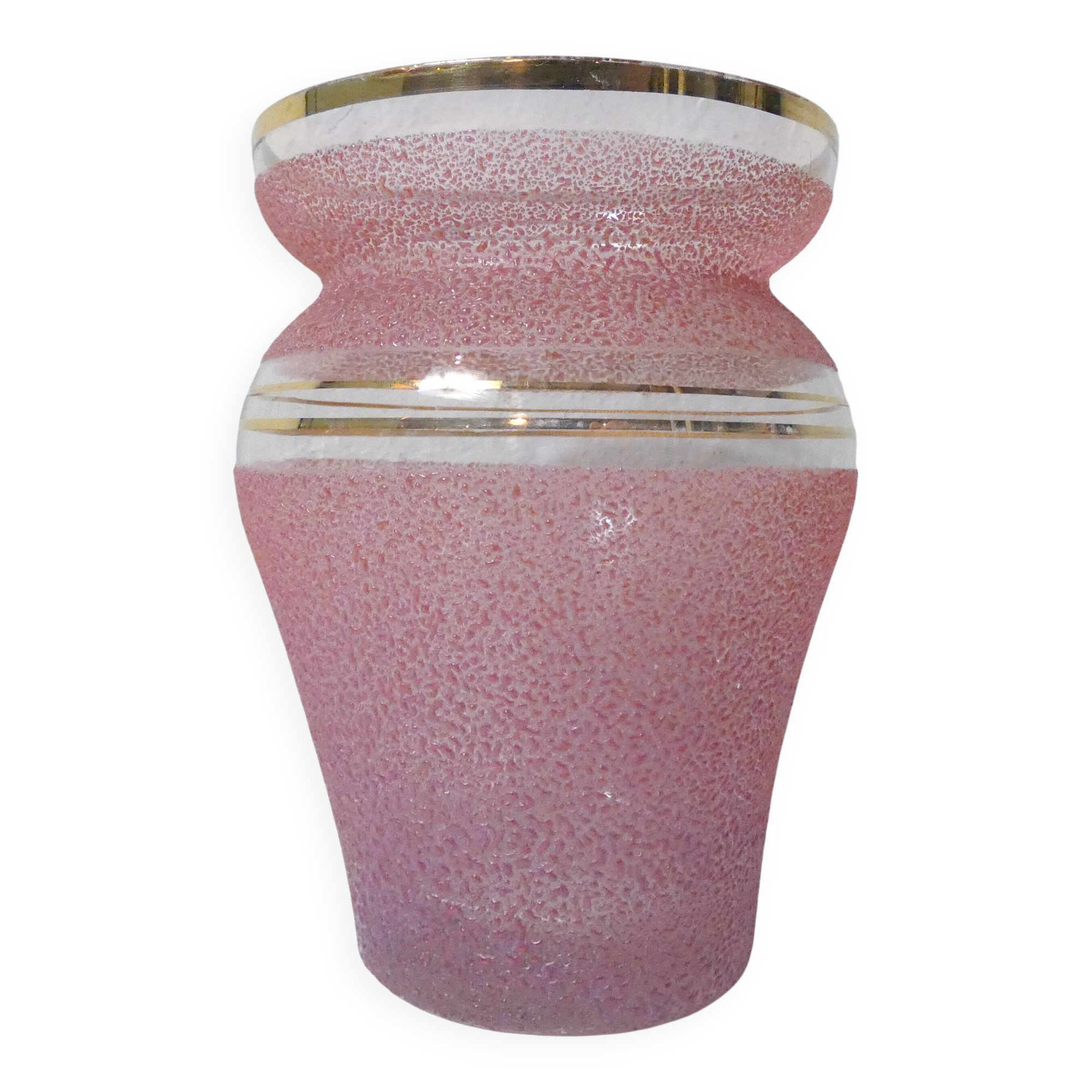 vase en verre granité rose et or Vintage
