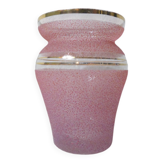 Vintage pink and gold frosted glass vase