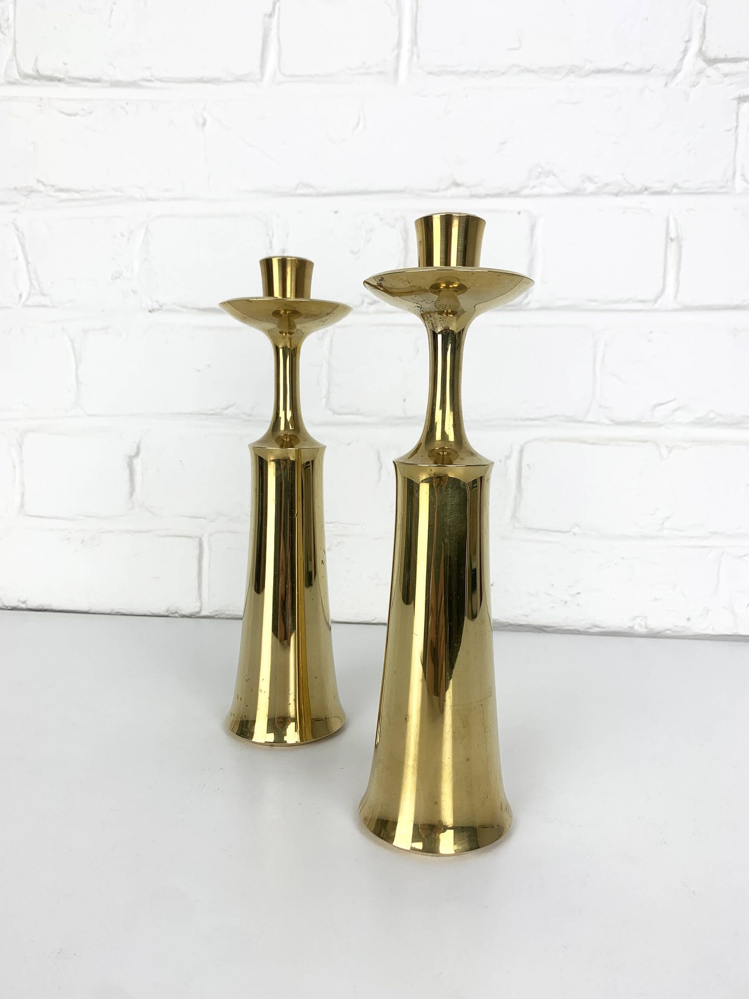 Pair of Scandinavian brass candle holders Jens Harald Quistgaard Dansk Design Denmark 1960-70
