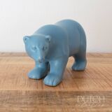 Figurine d'ours polaire vintage en céramique bleu clair, statue d'animal en porcelaine