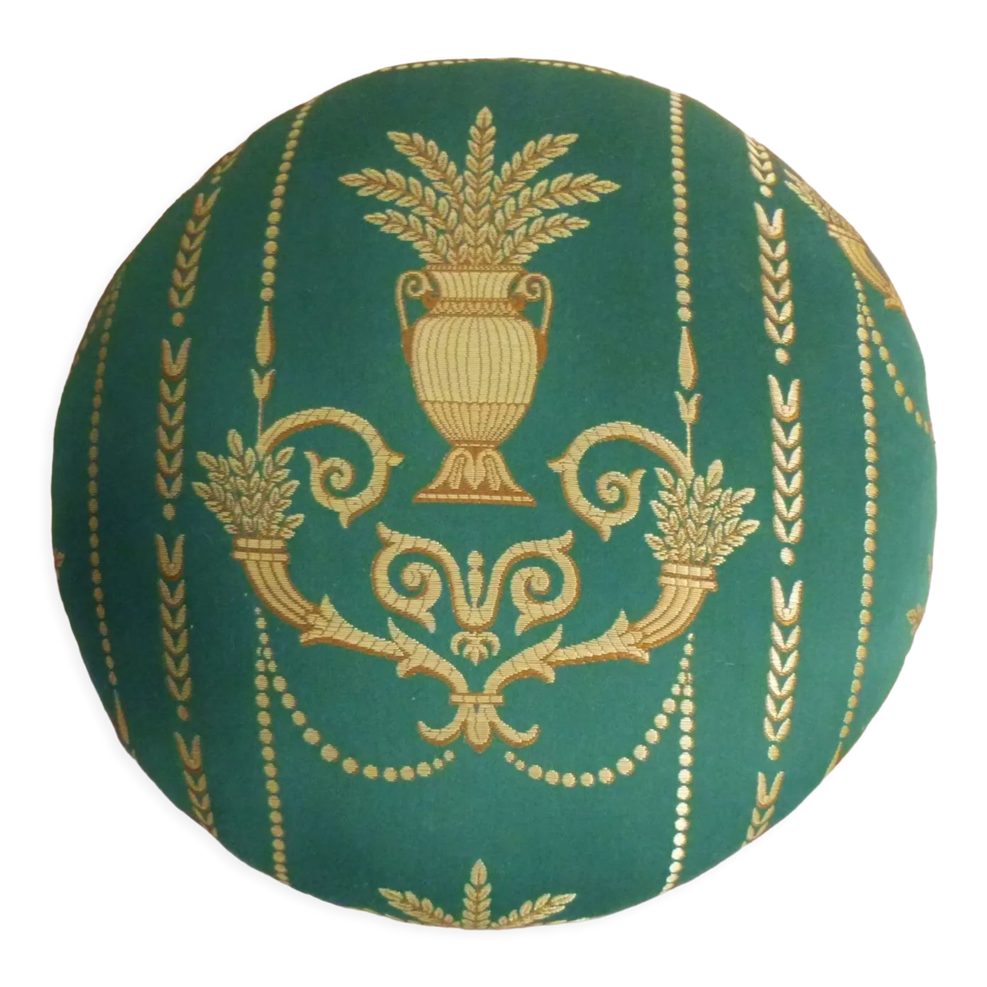 Old footrest, Napoleon 3, ball feet, antique style gilded embroidery fabric
