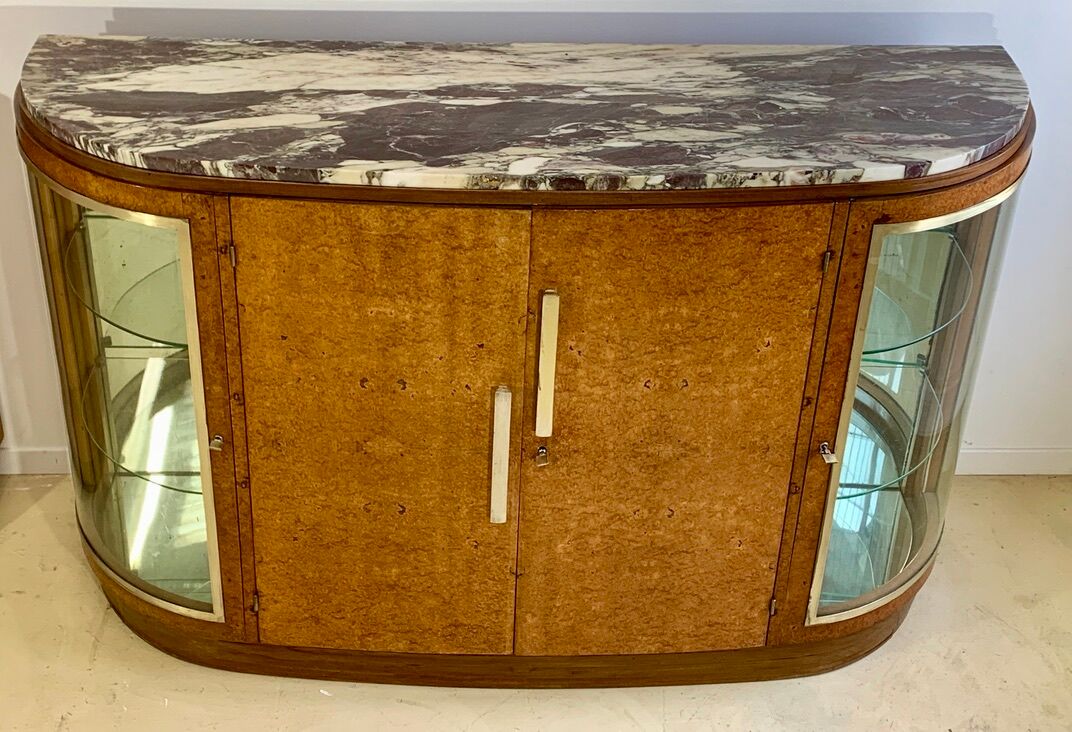 Art Deco period sideboard in precious wood veneer, Loupe d'Amboine