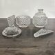 Pair of crystal-style cut glass bottles – retro/vintage dressing table