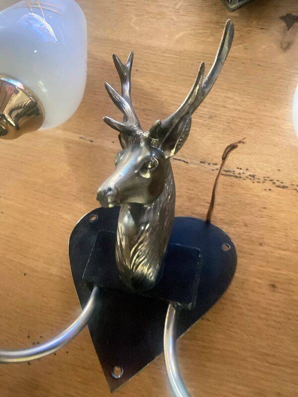 4 Wall lights with 2 arms 1960s deer head Decor hunting hunter brass