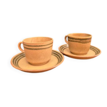 Two vintage Sarreguemines stoneware breakfast cups.