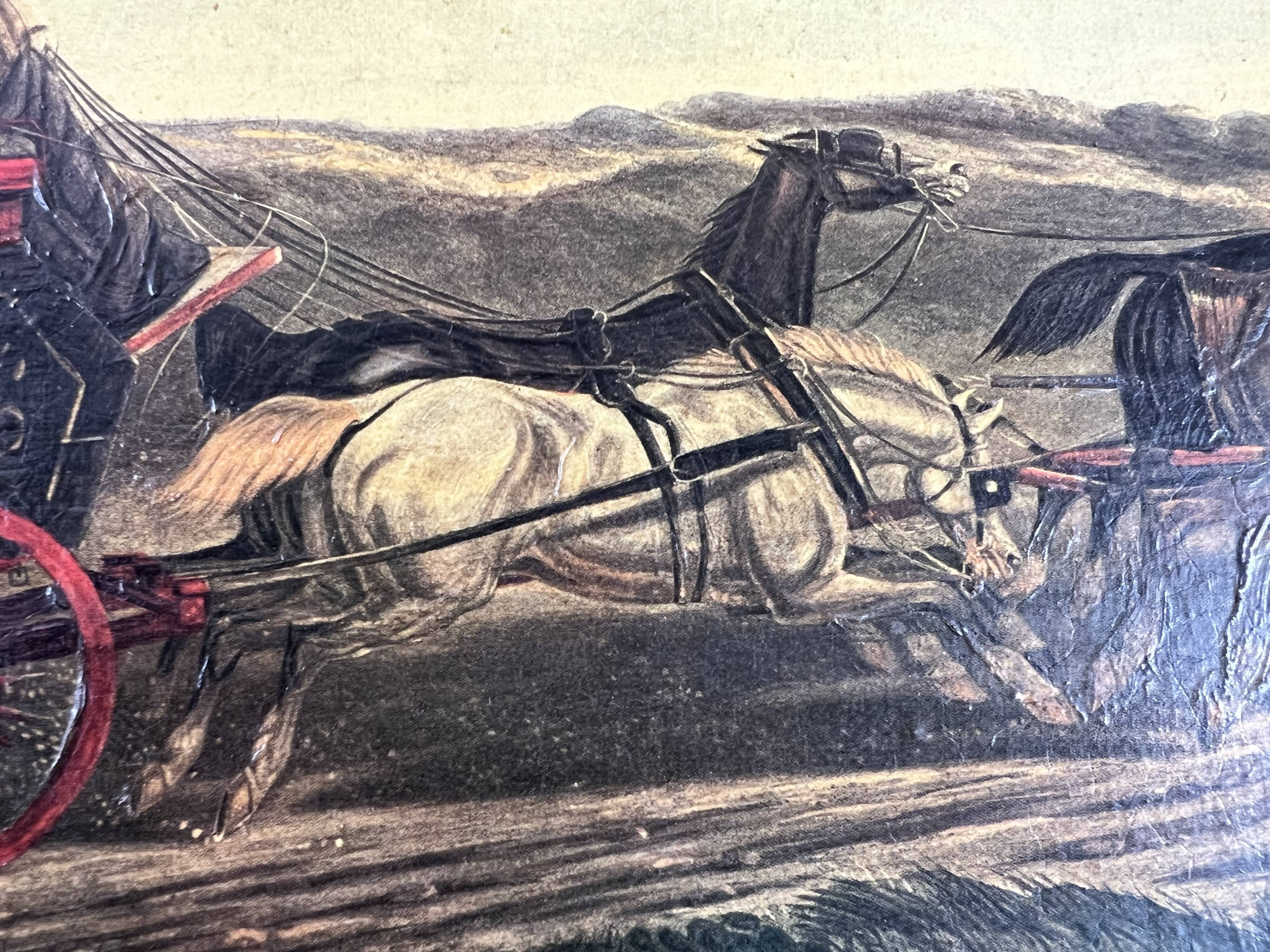 Oil painting picture of a post carriage with horses