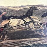 Tableau peinture huile calèche de la poste avec chevaux